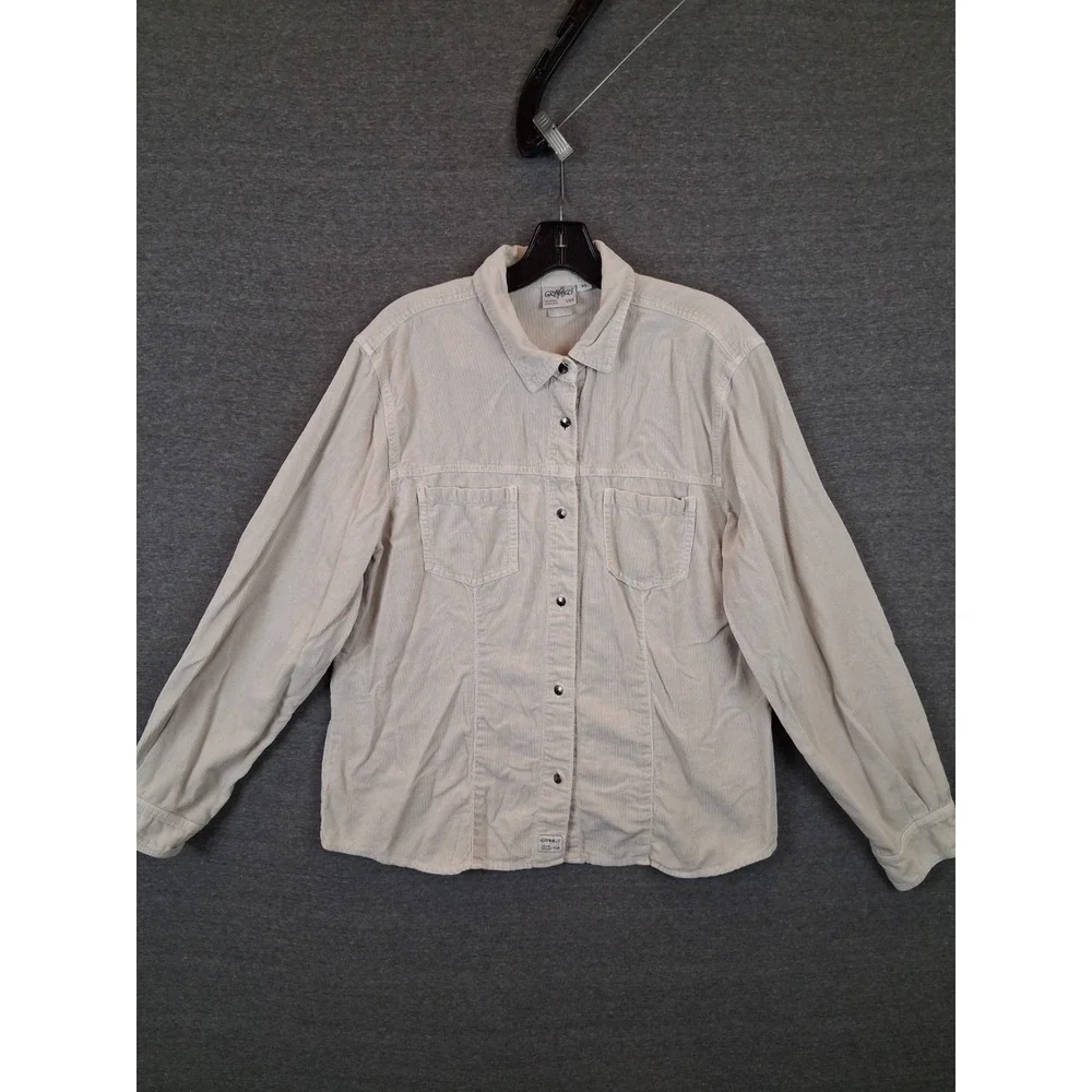 Gramicci Womens Shirt‎ XL Beige Corduroy Button Up VTG USA Made Original Freedom